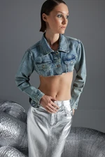 Trendyol Blue Extra Crop Denim Jacket