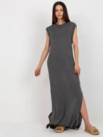 Dark gray knitted dress with a round neckline