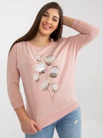 Light pink plus size blouse with 3/4 sleeves