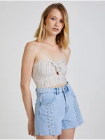 Béžový dámský pruhovaný cropped top TALLY WEiJL