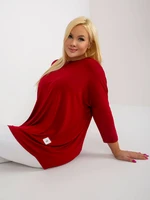 Burgundy basic blouse plus sizes with 3/4 sleeves