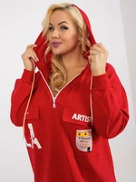 Red long plus size sweatshirt with lettering