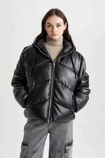 DEFACTO Regular Fit Faux Leather Puffer Jacket