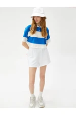 Koton Crop T-Shirt Polo Neck College Printed Short Sleeve Cotton