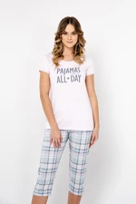 Glamour women's pyjamas, short sleeves, 3/4 leg - light pink/print