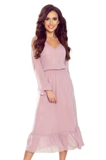 Chiffon midi dress with a neckline and ruffle Numoco