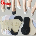 5Pairs Cotton Socks Summer Invisible Non-slip Boat Socks Invisible Ladies Low Cut Ankle Socks Women Slippers Silicone Thin Sock