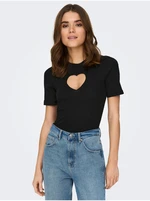 Black ribbed T-shirt with decorative cutout ONLY Randi - Women's