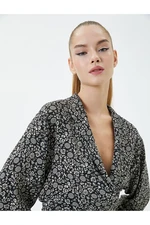 Koton Floral Double Breasted Crop Blouse Oversize Long Bell Sleeve Viscose Fabric