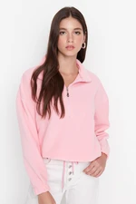 Trendyol Light Pink Zipper Detailed Fleece Knitted Sweatshirt