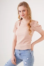 Bigdart 0409 Square Neck Knitted Blouse - Biscuit