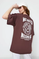 Trendyol Brown 100% Cotton Front and Back Printed Oversized/Wide Fit Knitted T-Shirt