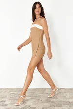 Trendyol Brown Strapless Color Blocked Mini Woven Shorts Jumpsuit