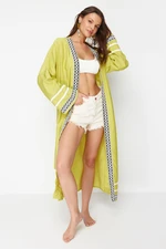 Trendyol Green Belted Maxi Woven Ribbon Accessory Kimono &amp; Kaftan