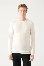 Avva Men's White Crew Neck Front Textured Regular Fit Knitwear Sweater