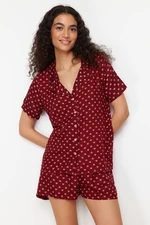 Trendyol Burgundy Heart Viscose Woven Pajamas Set