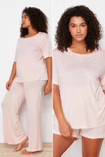 Trendyol Curve Powder Crew Neck 3-Piece Knitted Pajamas Set