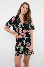 Trendyol Black-Multicolored Floral Viscose Woven Pajama Set