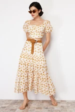 Trendyol Beige Brode and Embroidery Detailed Flared Maxi Length Woven Skirt