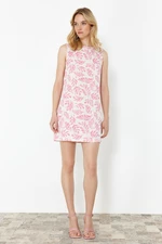 Trendyol Pink Floral Pattern Straight Cut Mini Woven Dress