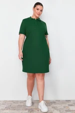 Trendyol Curve Green Polo Neck Mini 100% Cotton Knitted Dress