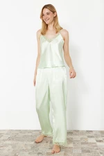 Trendyol Aqua Green Lace Detailed Satin Woven Pajama Set