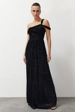 Trendyol Navy Blue A-Cut Asymmetrical Neckline Knitted Long Evening Dress