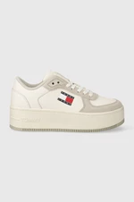 Kožené sneakers boty Tommy Jeans TJW FLATFORM MAT MIX bílá barva, EN0EN02538