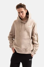 Bavlnená mikina Alpha Industries 118349.627-cream, pánska, béžová farba, s kapucňou, jednofarebná