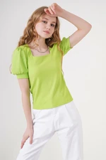 Bigdart 0409 Square Neck Knitted Blouse - E.green