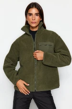 Trendyol Winter Essentials Khaki Thick Fleece Zipper High Neck Long Sleeve Pocket Knitted Sweatshirt