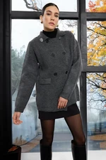 Trendyol Anthracite Midi Soft Texture Coat Look Knitwear Cardigan