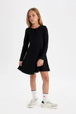 DEFACTO Girl Black Basic Crew Neck Ribbed Camisole Long Sleeve Dress