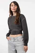 Trendyol Anthracite Washed Relaxed Crop Knitted Sweatshirt