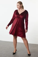 Trendyol Curve Burgundy Velvet Knitted Plus Size Dress