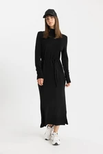 DEFACTO Regular Fit Half Turtleneck Basic Plain Slit Long Sleeve Maxi Knit Dress