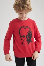 DEFACTO Boy&#39;s Atatürk Printed Crew Neck Red Sweatshirt