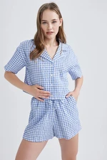 DEFACTO Cool Oversize Pajama Collar Crinkle Gingham Short Sleeve Shirt