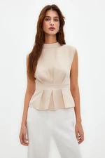 Trendyol Beige Crew Neck Sleeveless Woven Blouse