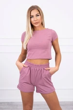 Cotton set with shorts in dark pink color