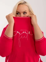 Plus size red casual blouse with appliqué