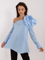 Light blue shirt blouse without shoulders