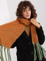 Green and orange women's scarf with fringe