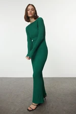 Trendyol Emerald Green Plain Textured Fitted Maxi Knitted Dress