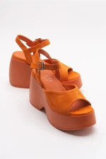 LuviShoes Abbon Women's Orange Suede Genuine Leather Wedge Heel Sandals