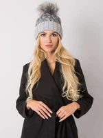 RUE PARIS Grey insulated winter beanie with pompom