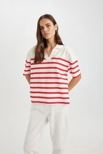 DEFACTO Relax Fit Polo Neck Striped Combed Cotton Short Sleeve Polo T-Shirt