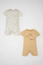 DEFACTO Baby Boy Newborn Safari Printed Combed Cotton 2-Piece Short Sleeve Jumpsuit