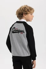 DEFACTO Boys College Collar Embroidered Snap Closure Double Pocket Seasonal Light Thin Bomber Cardigan