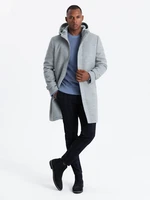 Ombre Monochrome long men's hooded coat - grey melange